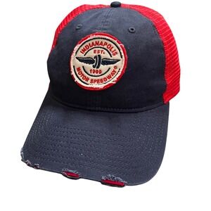 Indianapolis Motor Speedway Hat Cap Trucker Navy Red‎ Distressed Official
